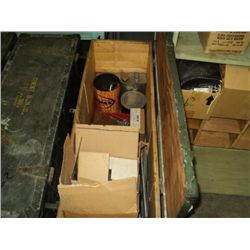 WOOD FOOT LOCKER SHEST OF LIGHT FIXTURES, BOLTS,