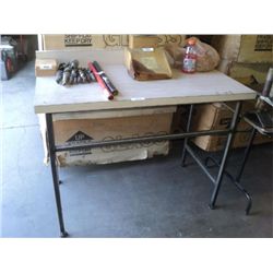 WOOD TOP STAINLESS LEGGED TABLE