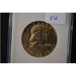 1951 US Ben Franklin Half Dollar; ANACS Graded MS64; EST. $20-30