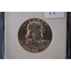 1957 US Ben Franklin Half Dollar; NGC Graded MS64; EST. $20-30