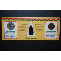 Authentic Native American Arrowhead & Coin Collection Set In Display Case With COA Included; 1930 Bu