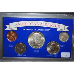 Americana Series Presidents Collection Coin Set In Display Case; Lincoln Penny, Jefferson Nickel, Ke