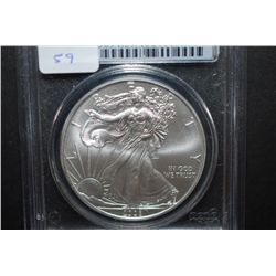 2008 US Silver American Eagle $1; 1 Oz. Fine Silve4r; PCGS Graded MS69; EST. $55-70