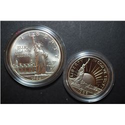 1986-S US Liberty Commemorative Two-Coin Proof Set In Velvet Box; Ellis Island $1 & Nation Of Immigr