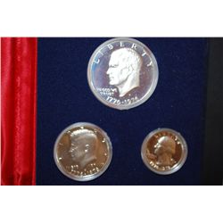 1976-S US Bicentennial Silver Three-Coin Set In Display Case; Washington, Kennedy & Eisenhower; 40% 