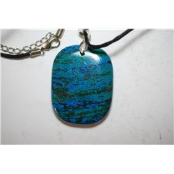 Black Leather Necklace With Tri-Colored Stone Charm; EST. $6-10