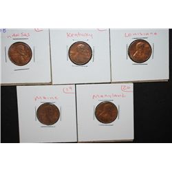 1975 US Lincoln Penny With Various State Shaped Imprint On Obv.; Kansas, Kentucky, Louisiana, Maine 