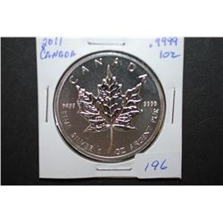 2011 Canada $5 "Maple Leaf" Silver Foreign Coin; 9999 Fine Silver 1 Oz.; EST. $40-50