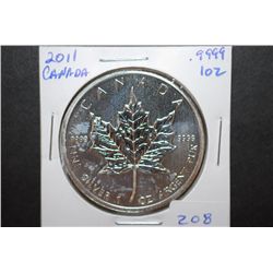 2011 Canada $5 "Maple Leaf" Silver Foreign Coin; 9999 Fine Silver 1 Oz.; EST. $40-50