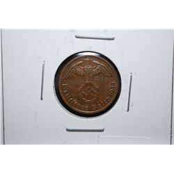 1938-A German 1 Reichspfennig Foreign Coin With Flying Eagle Holding Swatstika; EST. $5-15