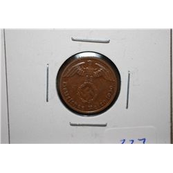 1939-A German 1 Reichspfennig Foreign Coin With Flying Eagle Holding Swatstika; EST. $5-15