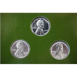 1943 Wartime Steel Cents Coin Collection With History In Display Folder; Lot of 3 Coins; EST. $3-6