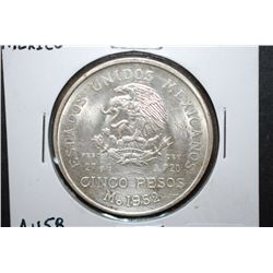 1952 Mexico Cinco (5) Pesos Foreign Coin; AU58; .6430 ASW 0.720 Ley; EST. $25-40