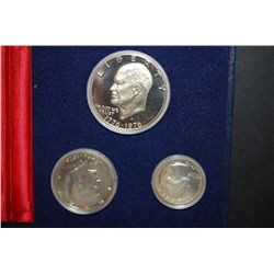 1976-S US Bicentennial Silver Three-Coin Set In Display Case; Washington, Kennedy & Eisenhower; 40% 