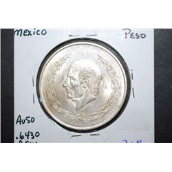 1951 Mexico Cinco (5) Pesos Foreign Coin; AU50; .6430 ASW 0.720 Ley; EST. $25-40