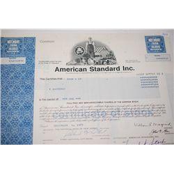 American Standard Inc. Stock Certificate Dated 1975; EST. $5-10