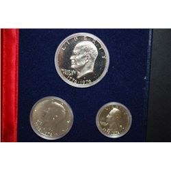 1976-S US Bicentennial Silver Three-Coin Set In Display Case; Washington, Kennedy & Eisenhower; 40% 