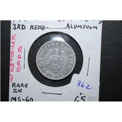1941-A German 50 Reichspfennig Foreign Aluminum Coin; EXTREMELY RARE; MS60; EST. $75-125