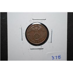 1938-A German 1 Reichspfennig Foreign Coin With Flying Eagle Holding Swatstika; EST. $10-20