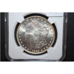 1885 US Silver Morgan $1; NGC Graded UNC Details-Obv. Improperly Cleaned; EST. $50-70