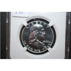 1962 US Ben Franklin Half Dollar; NGC Graded PF67; EST. $30-40