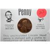 Image 1 : 1973 Lincoln Penny With Profile Of Kennedy Imprinted On Obv. With History; UNC; EST. $5-10