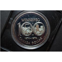 1974 Canada $1 "100th Anniversary Of Winnipeg" Foreign Coin In Display Case; EST. $15-20