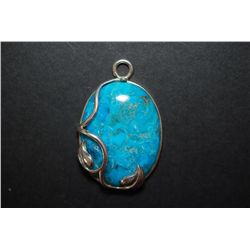 Sterling Silver Bezel Charm With Leaf Design & Turquoise-Like Stone; .925 Silver; EST. $20-30