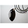 Image 1 : Black Leather Necklace With Dark Multi-Colored Stone Charm; EST. $15-25