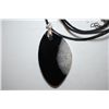 Image 2 : Black Leather Necklace With Dark Multi-Colored Stone Charm; EST. $15-25