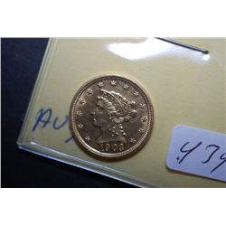 1903 $2.5 Liberty Gold Coin; AU-58