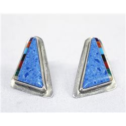 Zuni Sterling Denim Turquoise Inlay Post Earrings