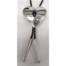 Navajo Sterling Jet Heart Bolo