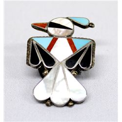 Zuni Sterling Inlay Thunderbird Pin Pendant