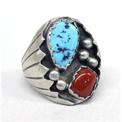 Navajo Sterling Turquoise Coral Ring