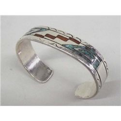 Navajo Solid Silver Turquoise Chip Inlay Bracelet