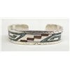 Image 2 : Navajo Solid Silver Turquoise Chip Inlay Bracelet