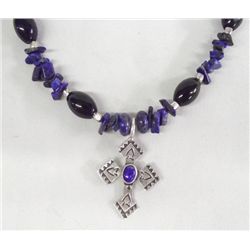 Lapis Onyx & Sterling Navajo Cross Necklace-Young