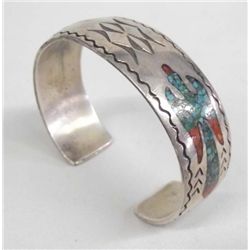 Navajo Sterling Overlay Turquoise Coral Bracelet