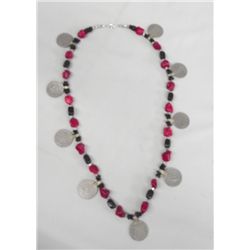 Red Turquoise Onyx Tribal Coin Necklace--Young