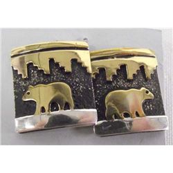 Navajo Gold Overlay Sterling Bear Earrings- Singer