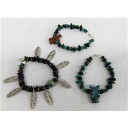 Three Turquoise, Stone and Ornamental Bracelets