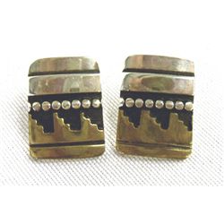 Navajo Gold Overlay Pierced Earrings -Singer