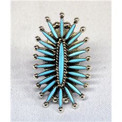 Zuni Sterling Petit Point Turquoise Ring-Signed