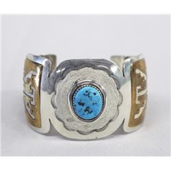 Navajo Sterling Bracelet, Turquoise & Gold Overlay