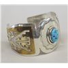 Image 2 : Navajo Sterling Bracelet, Turquoise & Gold Overlay