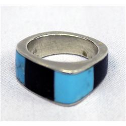 Zuni Blue Turquoise and Jet Ring