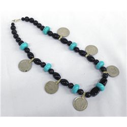 Necklace of Turquoise, Onyx, Coins - Judy Young