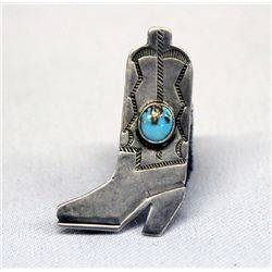 Navajo Cowboy Boot Pin with Turquoise Cabochon