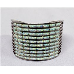 Navajo Sterling Silver & Opal Bracelet, Signed ALW